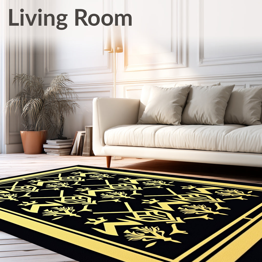 Regal Black Gold Heraldic Ornament Rug