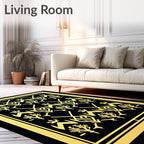 Regal Black Gold Heraldic Ornament Rug