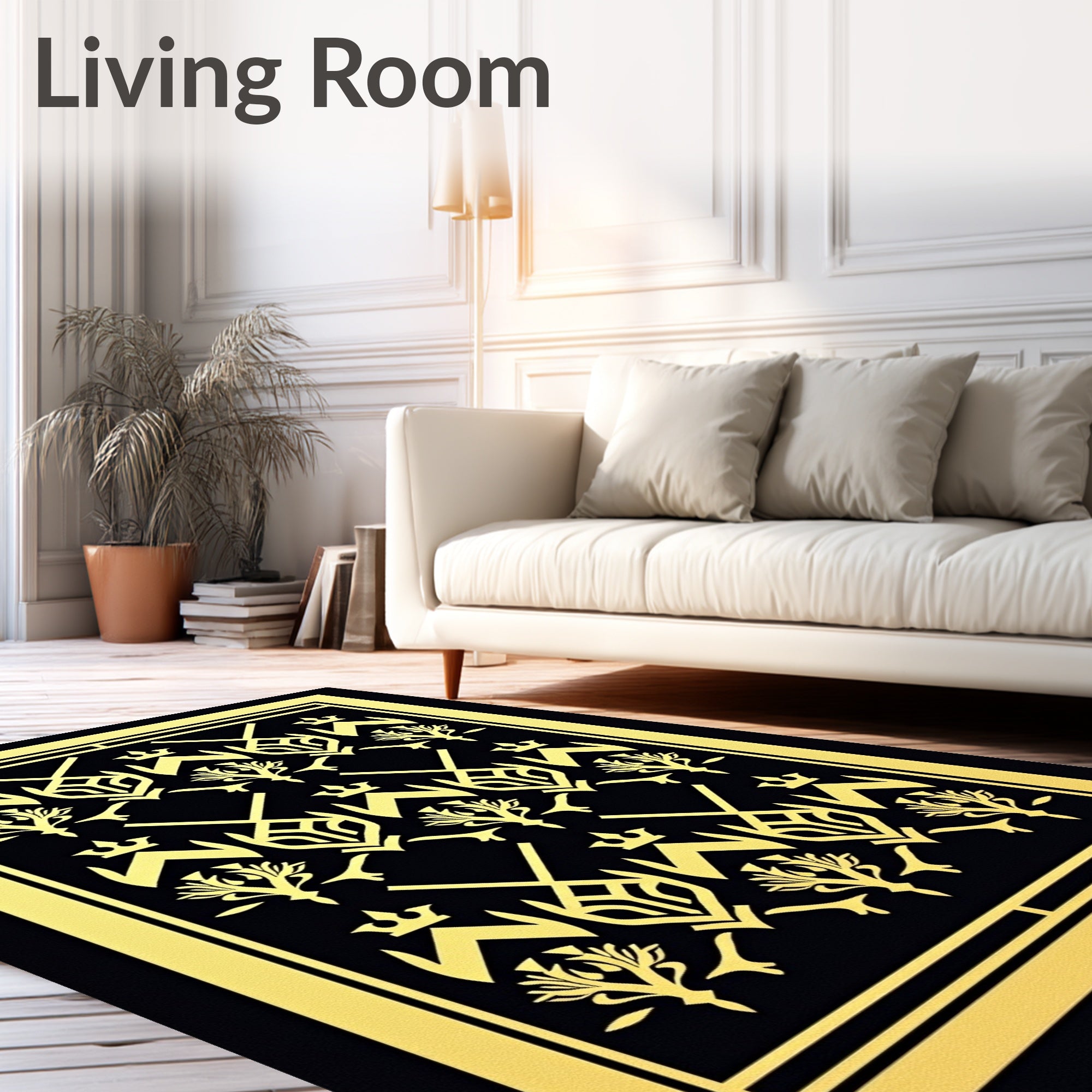 Regal Black Gold Heraldic Ornament Rug