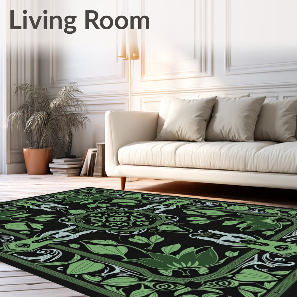 Emerald Green Art Nouveau Floral Rug