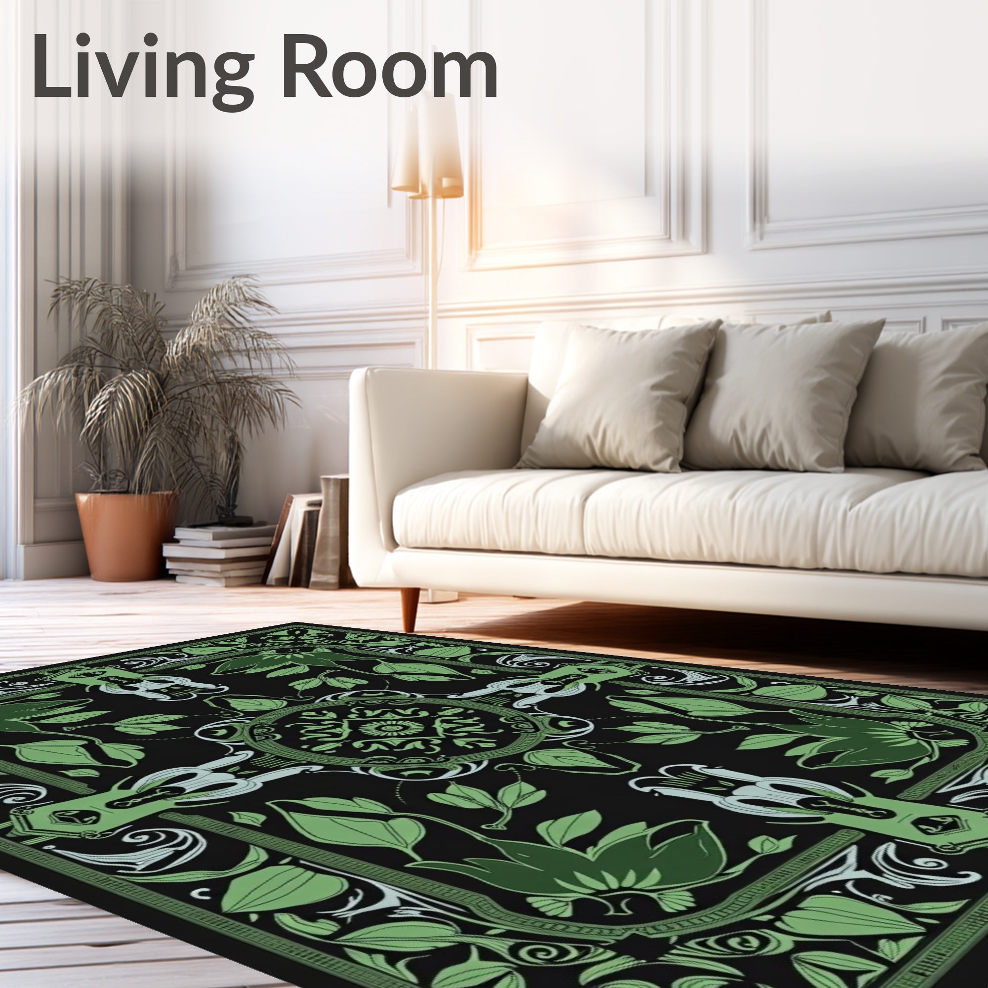 Emerald Green Art Nouveau Floral Rug