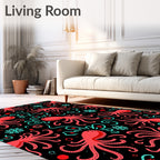 Coral Octopus Snowflake Swirl Black Rug