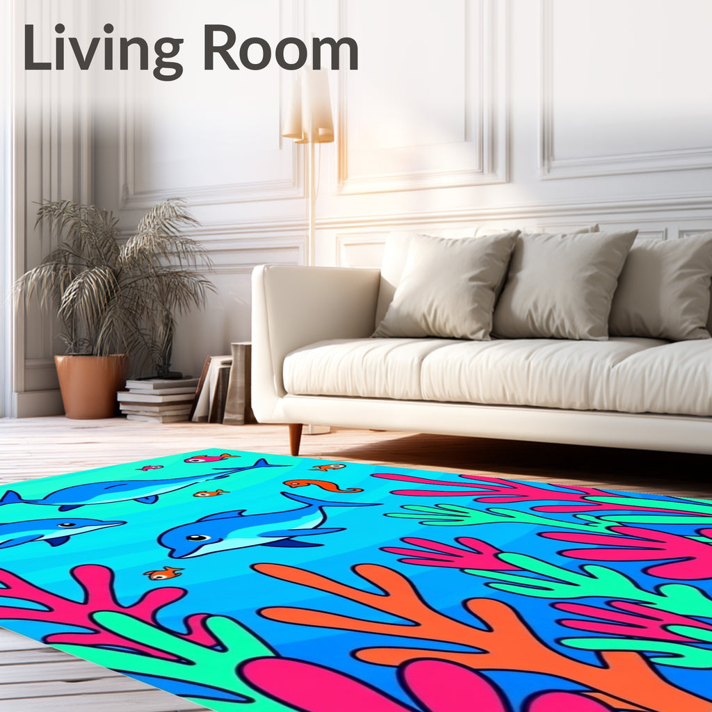 Ocean Dolphins Coral Seahorse Kids Room Rug