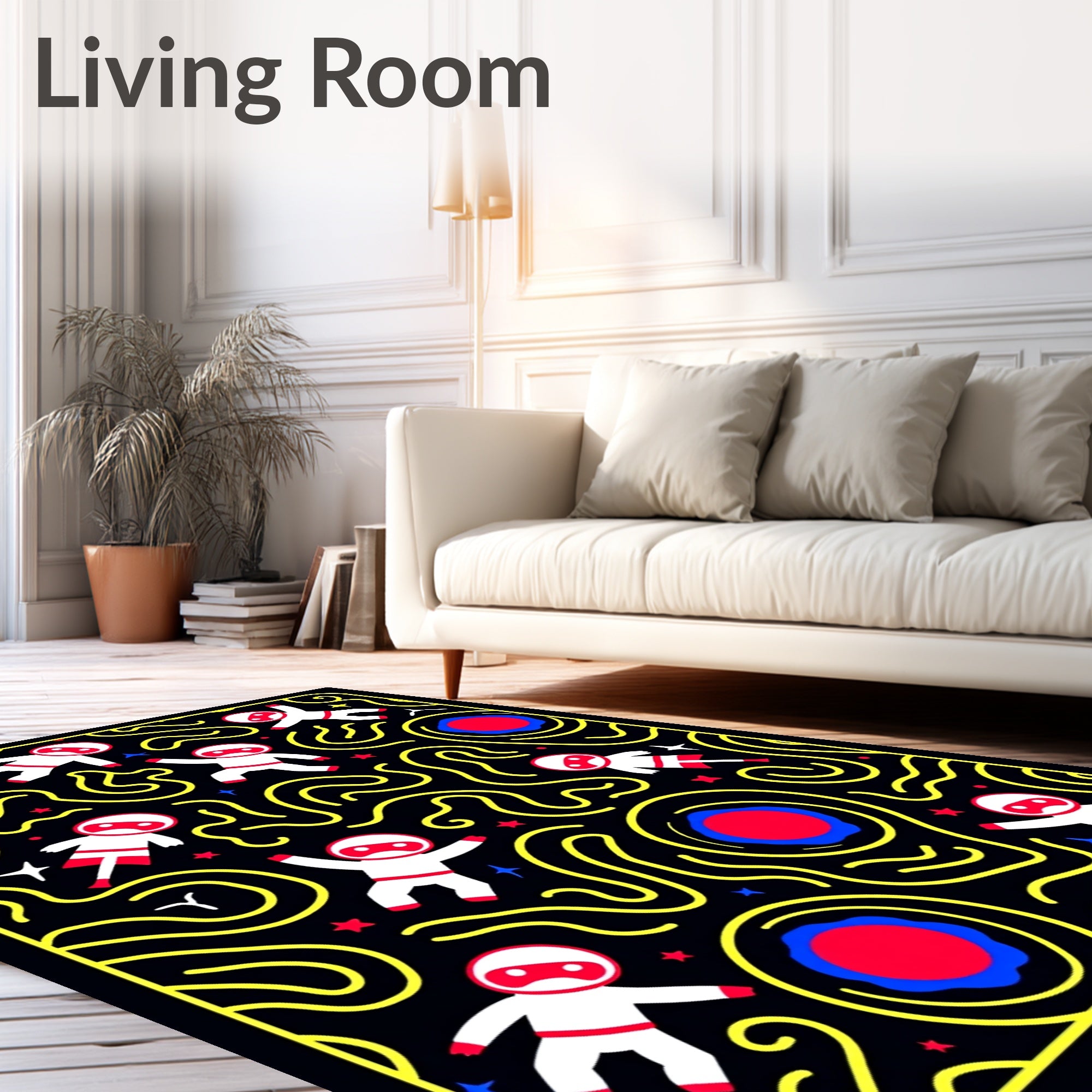 Astronaut Spacewarp Yellow Red Blue Rug