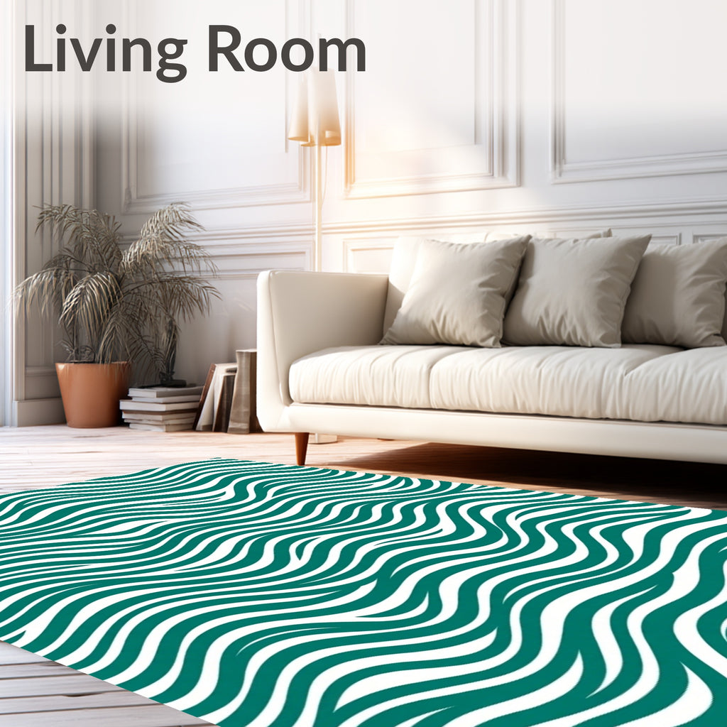 Deep Teal Ocean Wave Lines Rug