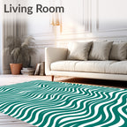 Deep Teal Ocean Wave Lines Rug