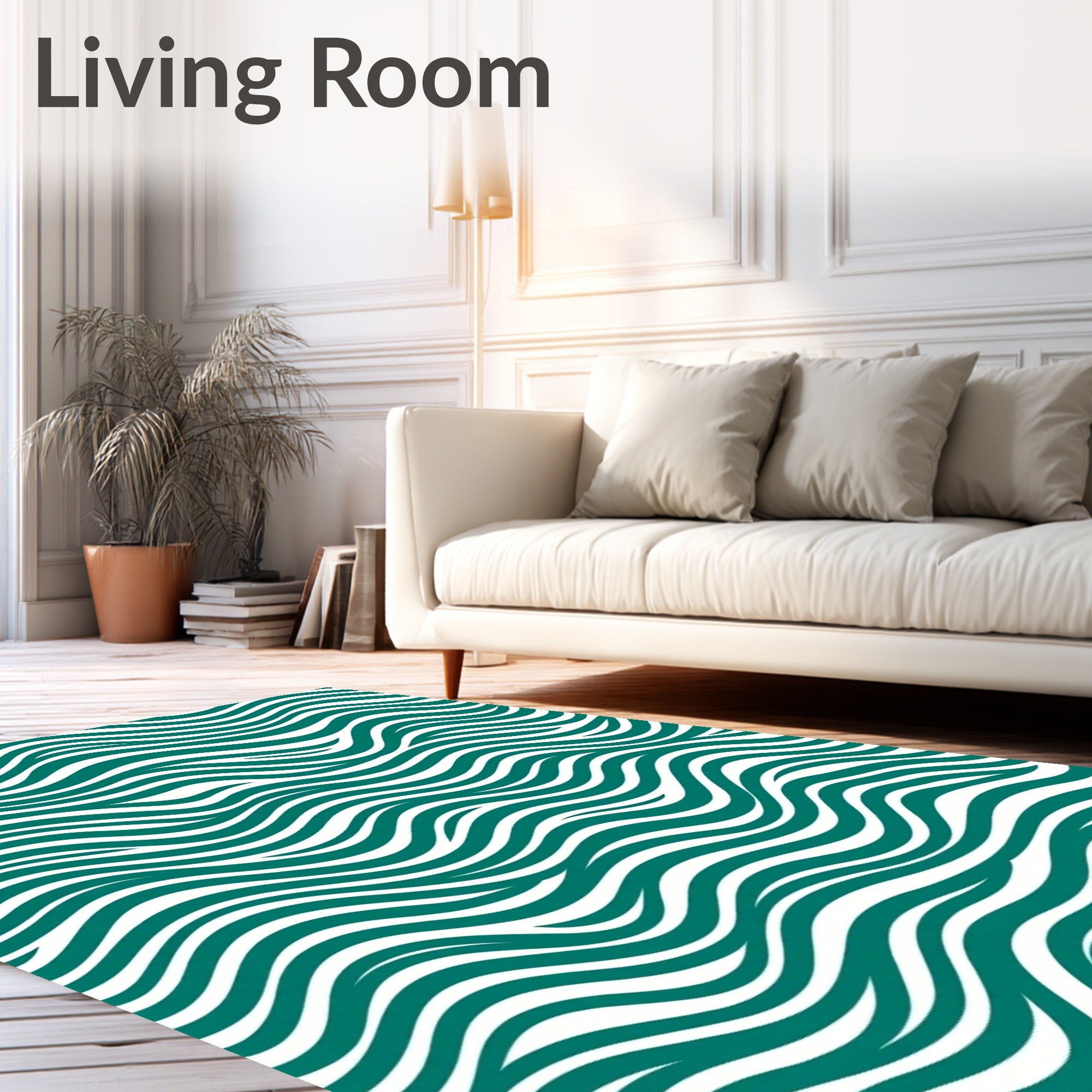 Deep Teal Ocean Wave Lines Rug