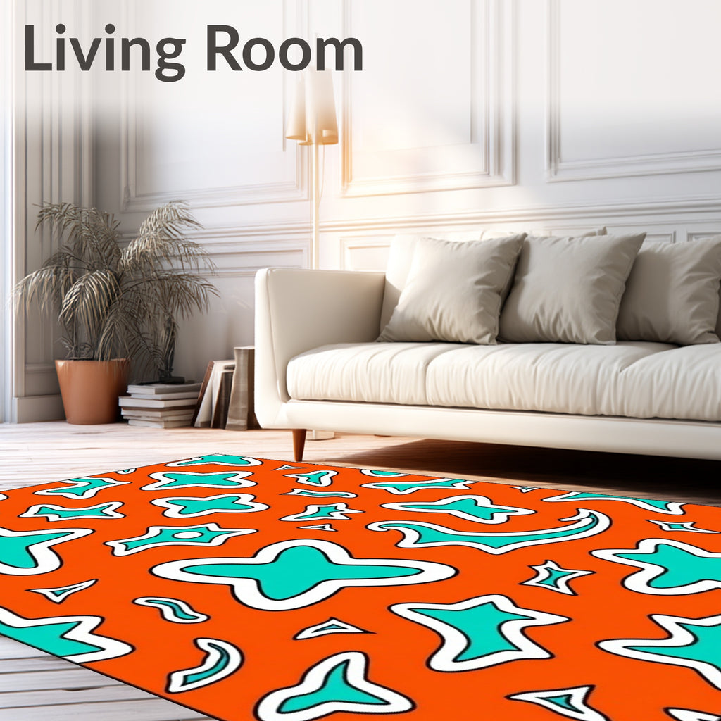 Bold Orange Teal Irregular Shapes Rug