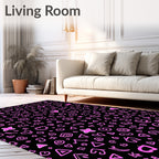 Pink Hearts Stars Shapes Black Background Rug