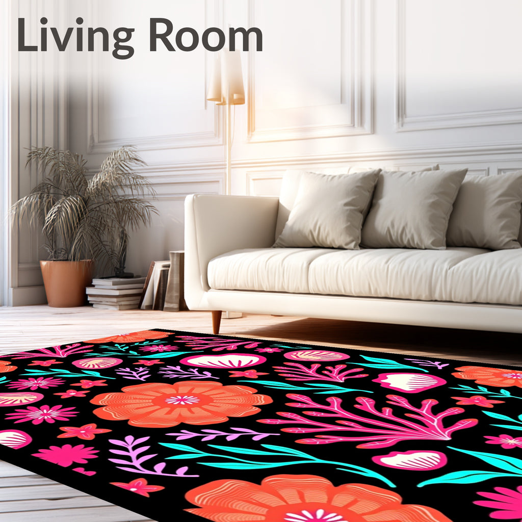 Coral Pink Tropical Flower Bouquet Rug