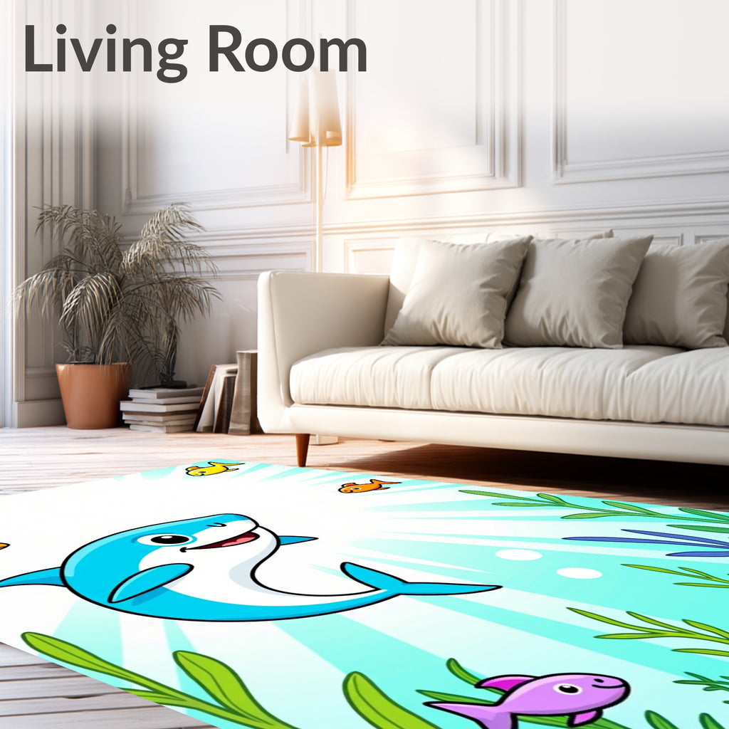 Friendly Blue Shark And Colorful Fish Rug