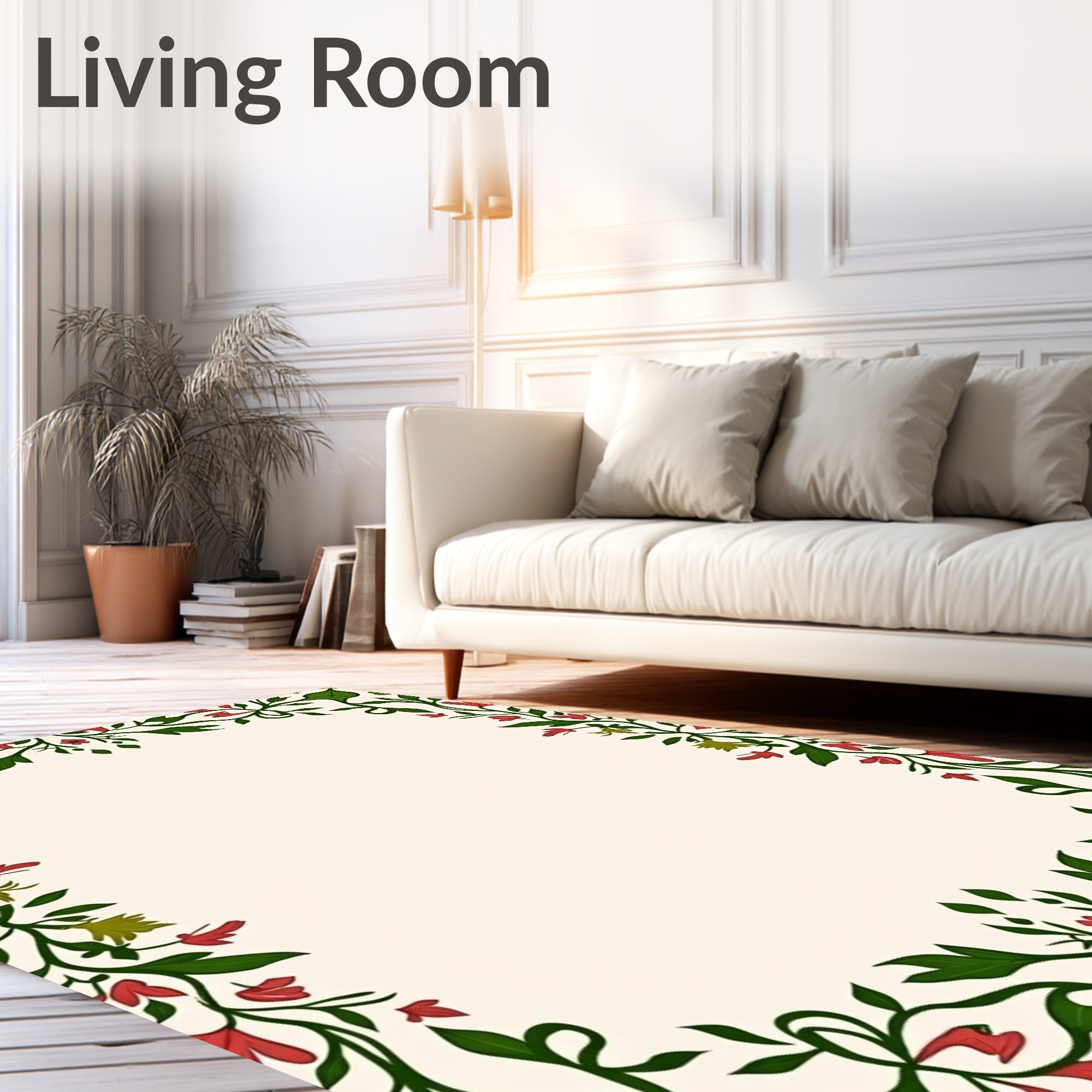 Red Green Floral Vines Border Rug