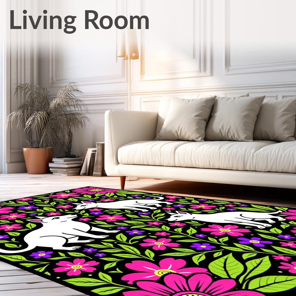Vibrant Floral Dogs Garden Rug