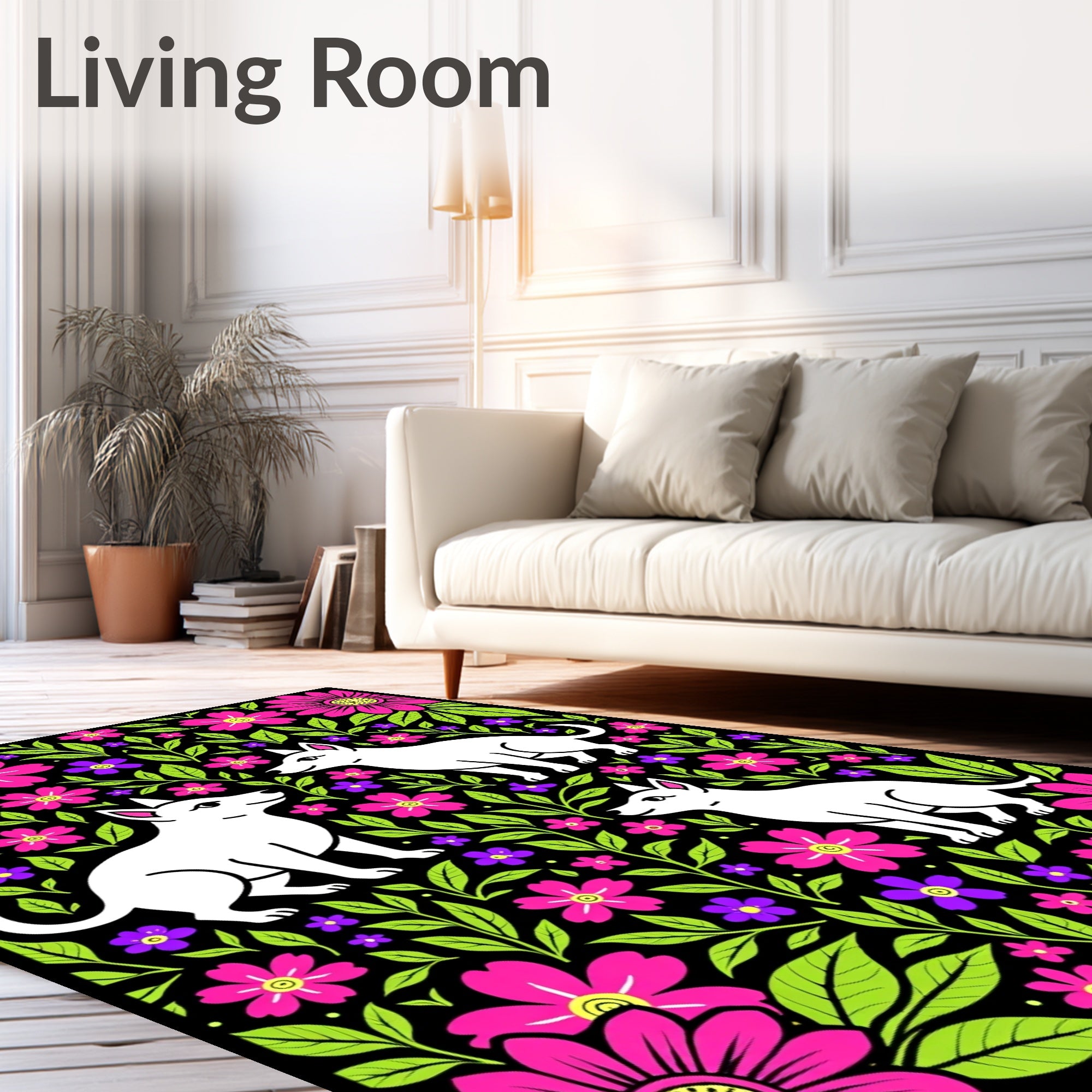 Vibrant Floral Dogs Garden Rug