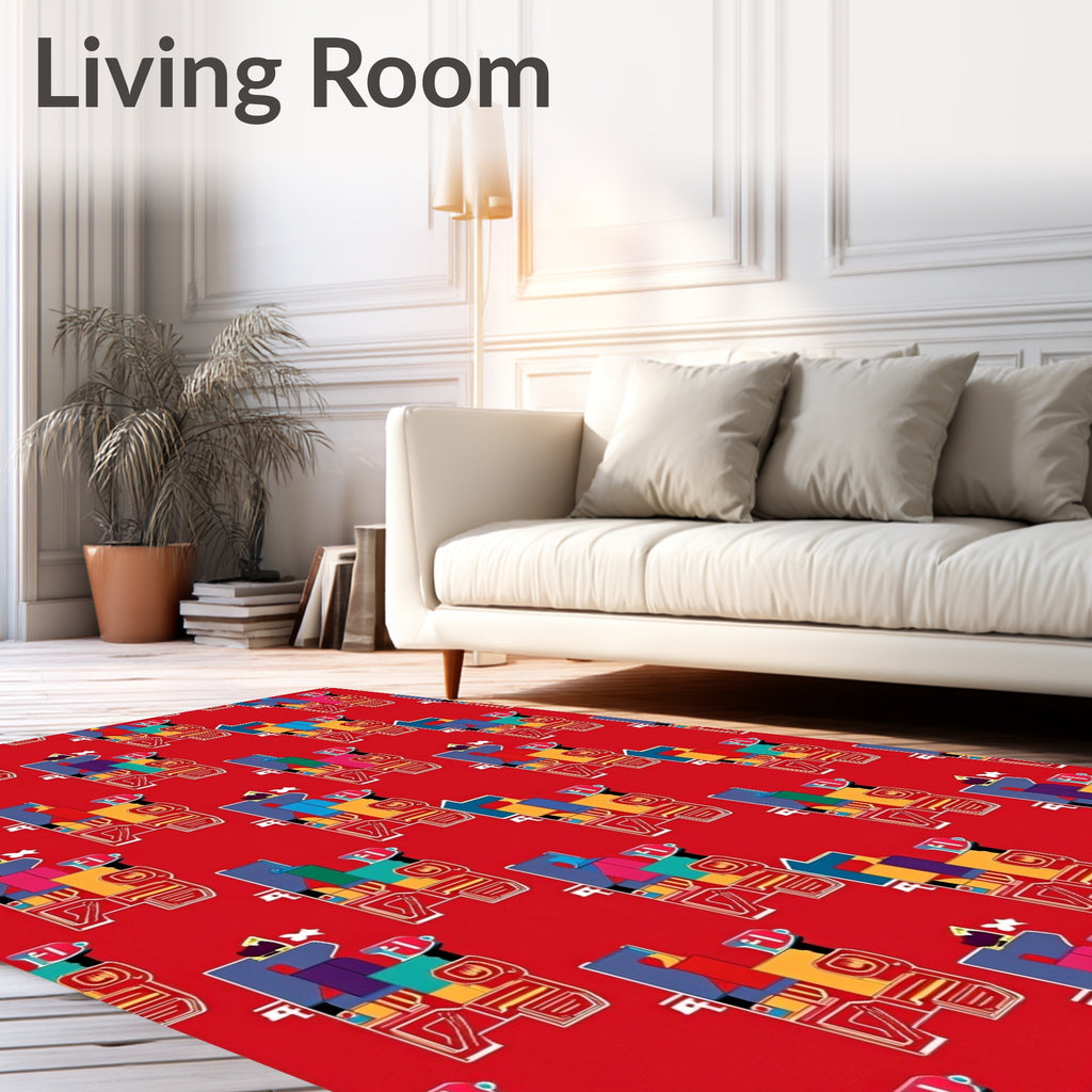 Colorful Red Abstract Geometric Blocks Rug