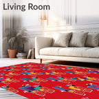 Colorful Red Abstract Geometric Blocks Rug