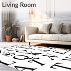 Classic Alphabet Typography Black White Rug