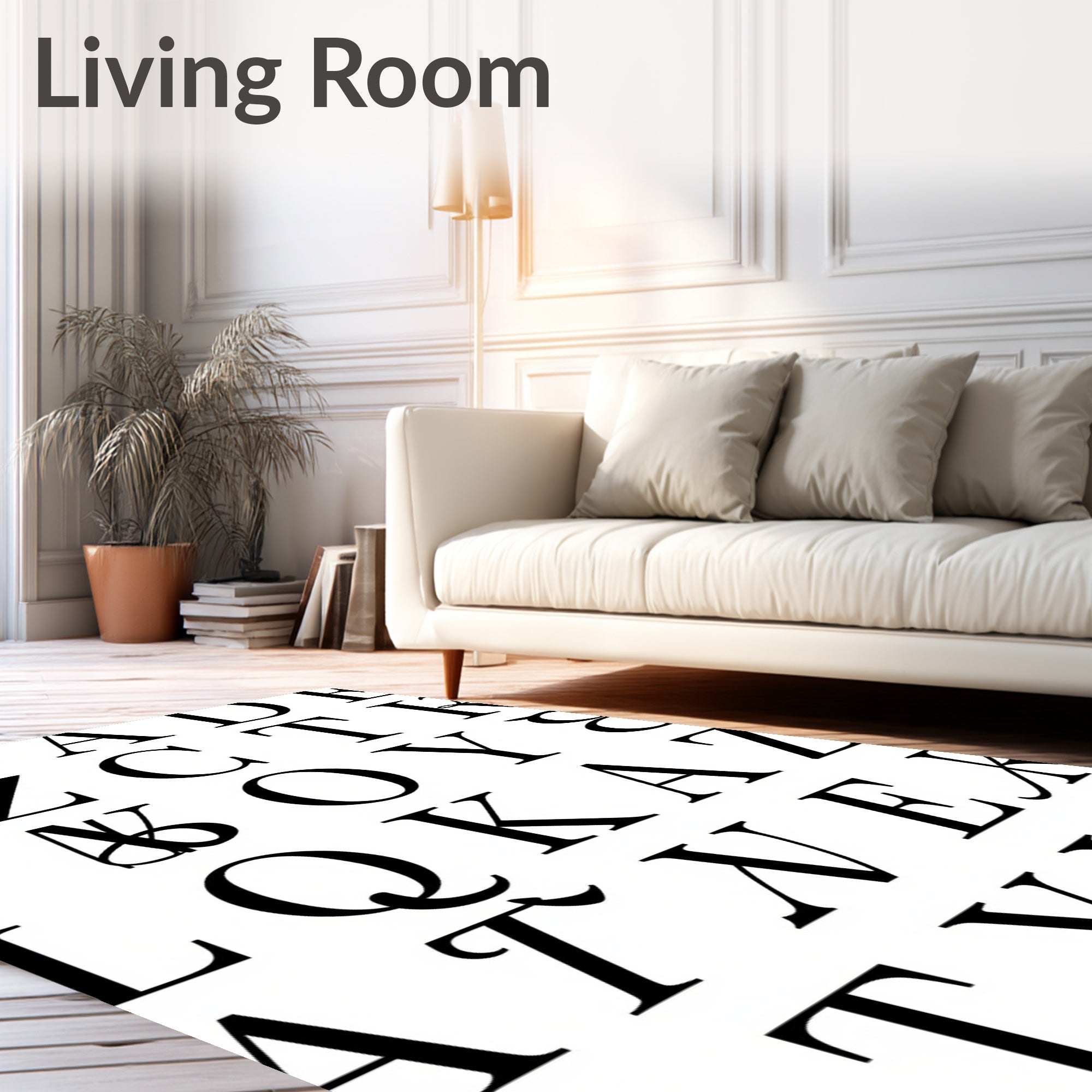 Classic Alphabet Typography Black White Rug