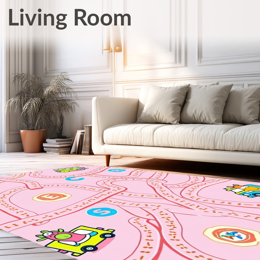 Pink Cartoon Maze Adventure Cars Rug