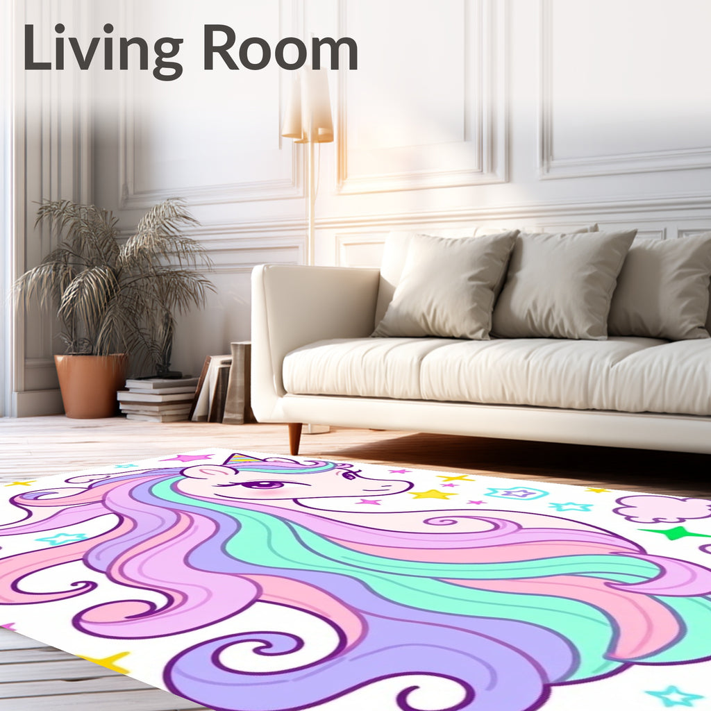 Pastel Rainbow Unicorn Stars Rug