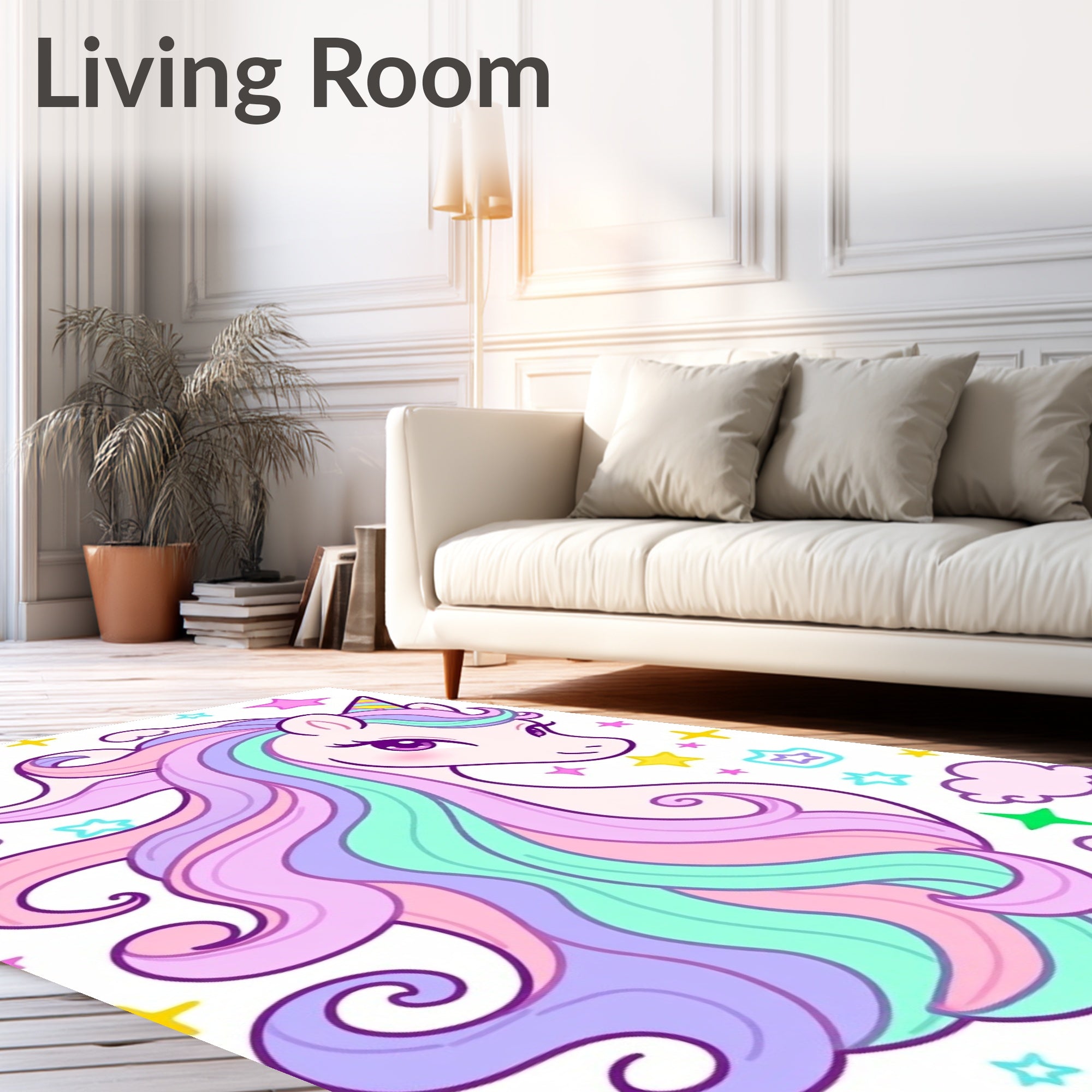 Pastel Rainbow Unicorn Stars Rug