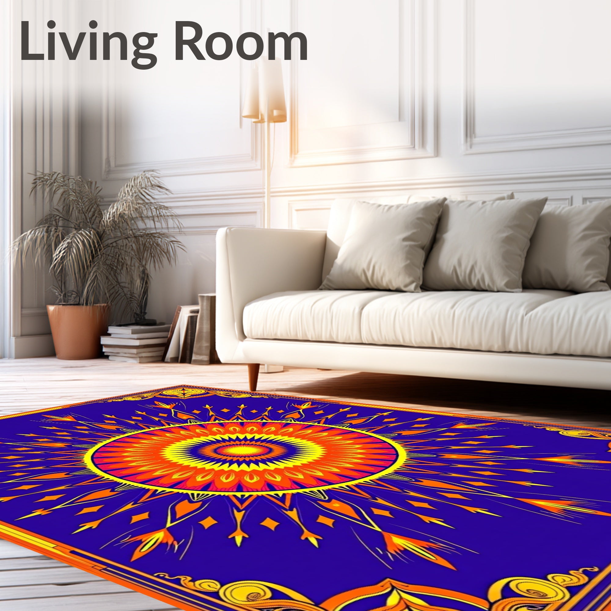 Vibrant Sunburst Mandala Royal Blue Rug