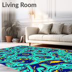 Surreal Teal Blue Yellow Fish Swirl Rug