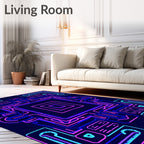 Cyberpunk Circuits Neon Geometric Rug