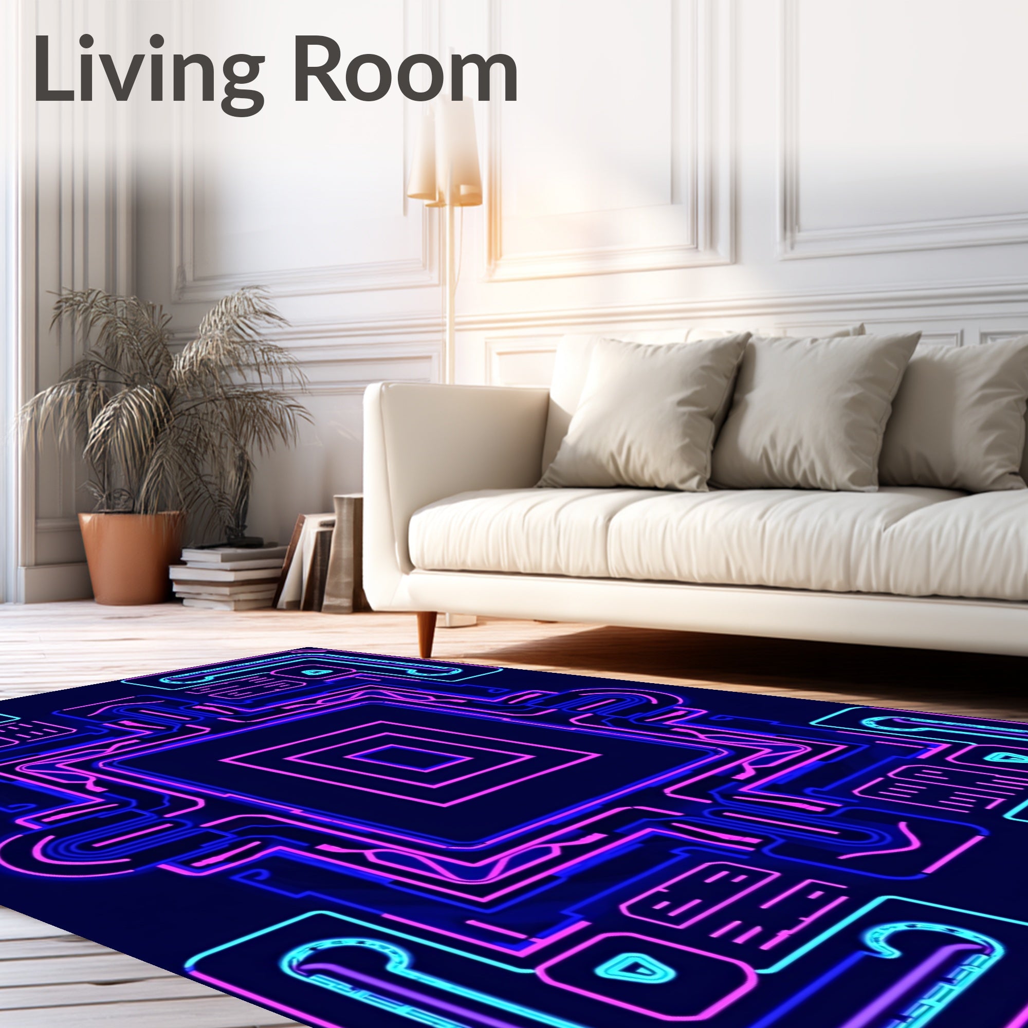 Cyberpunk Circuits Neon Geometric Rug