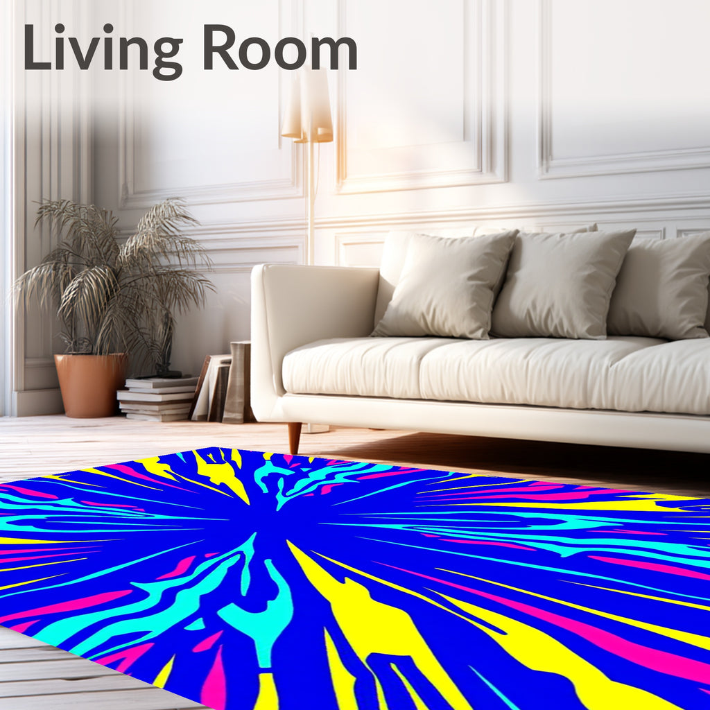 Vibrant Blue Yellow Pink Abstract Burst Rug