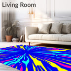 Vibrant Blue Yellow Pink Abstract Burst Rug
