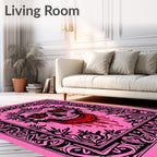 Pink Skull With Red Dripping Blood Border Rug