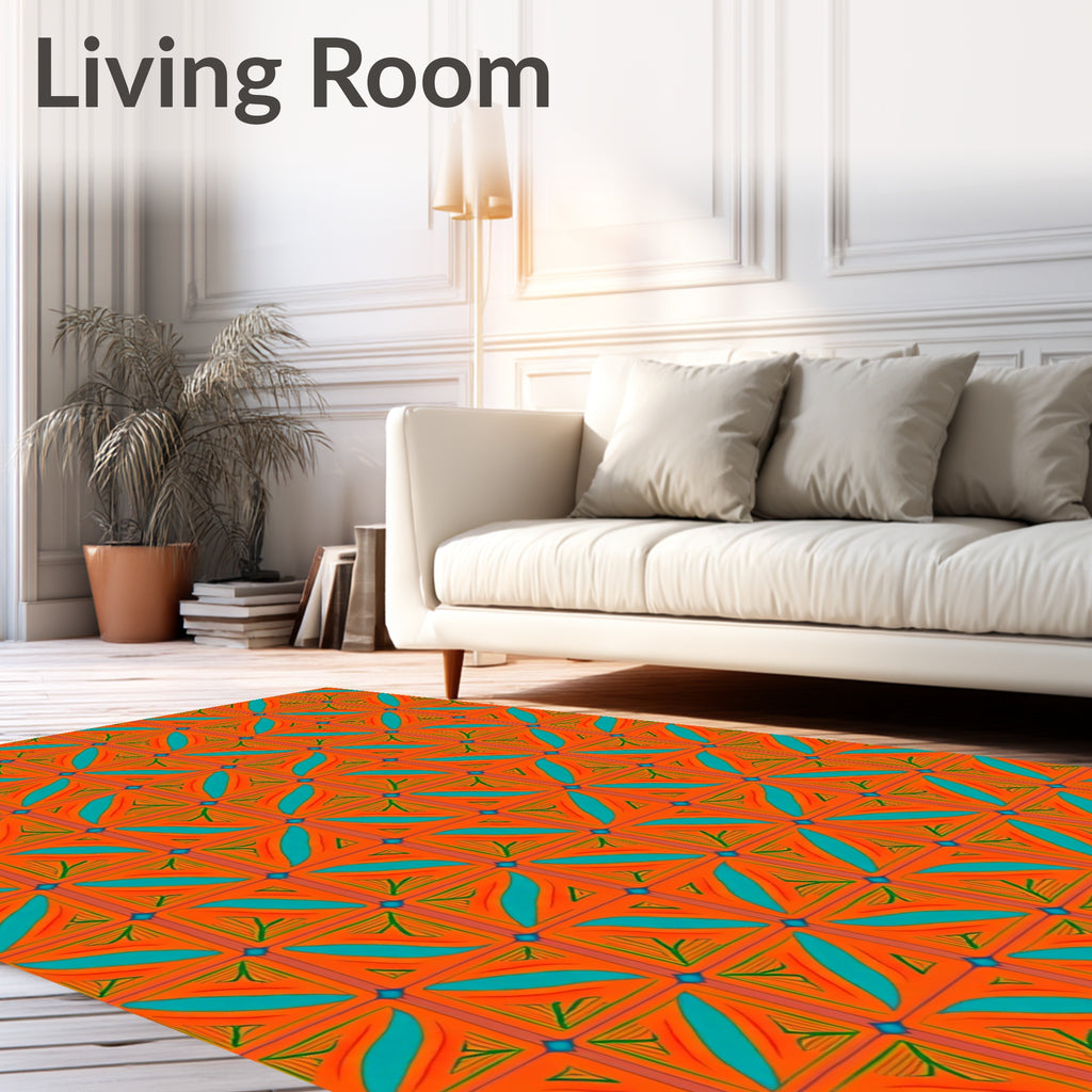 Orange Teal Geometric Abstract Squares Rug