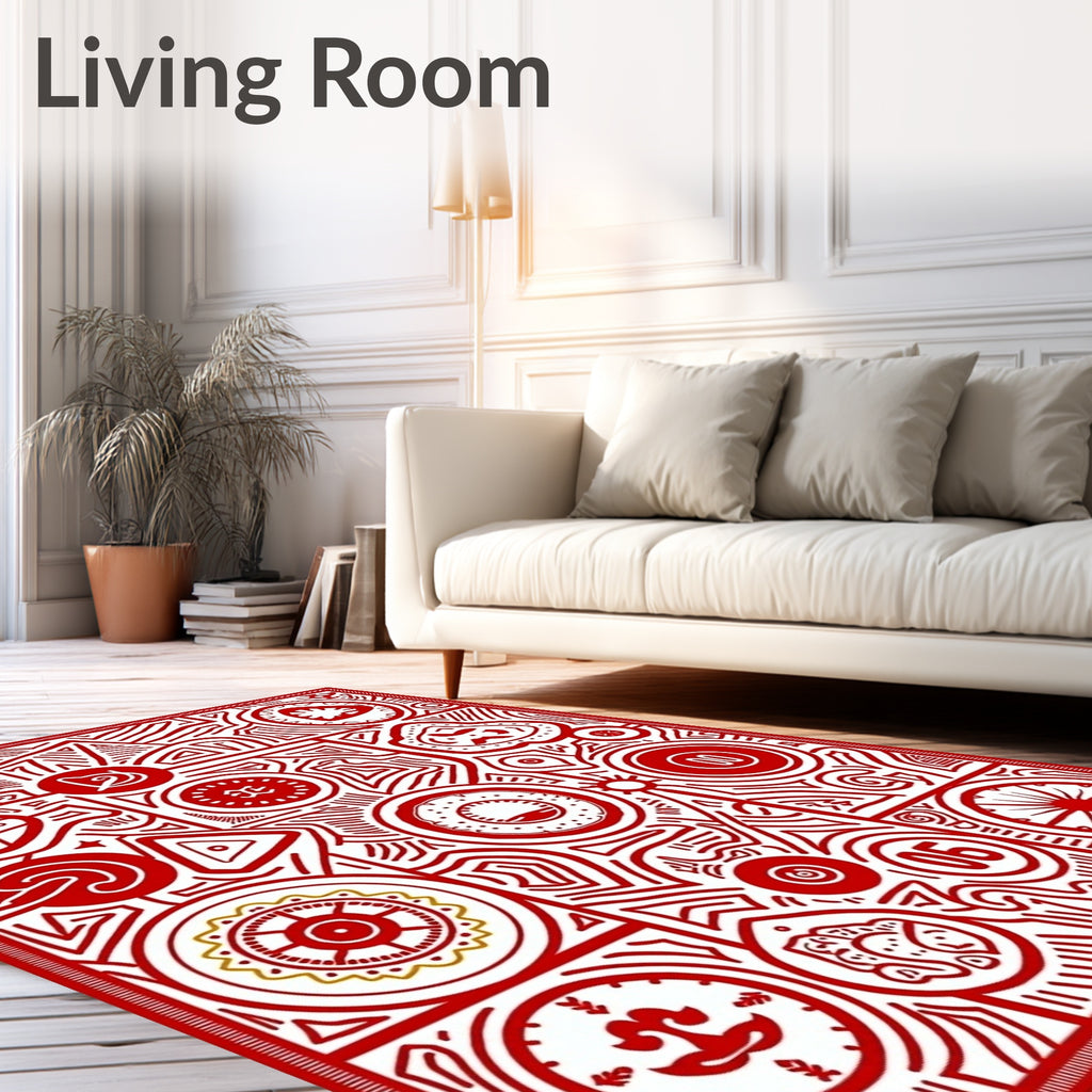 Bold Red Geometric Medallion Collage Rug