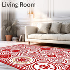 Bold Red Geometric Medallion Collage Rug