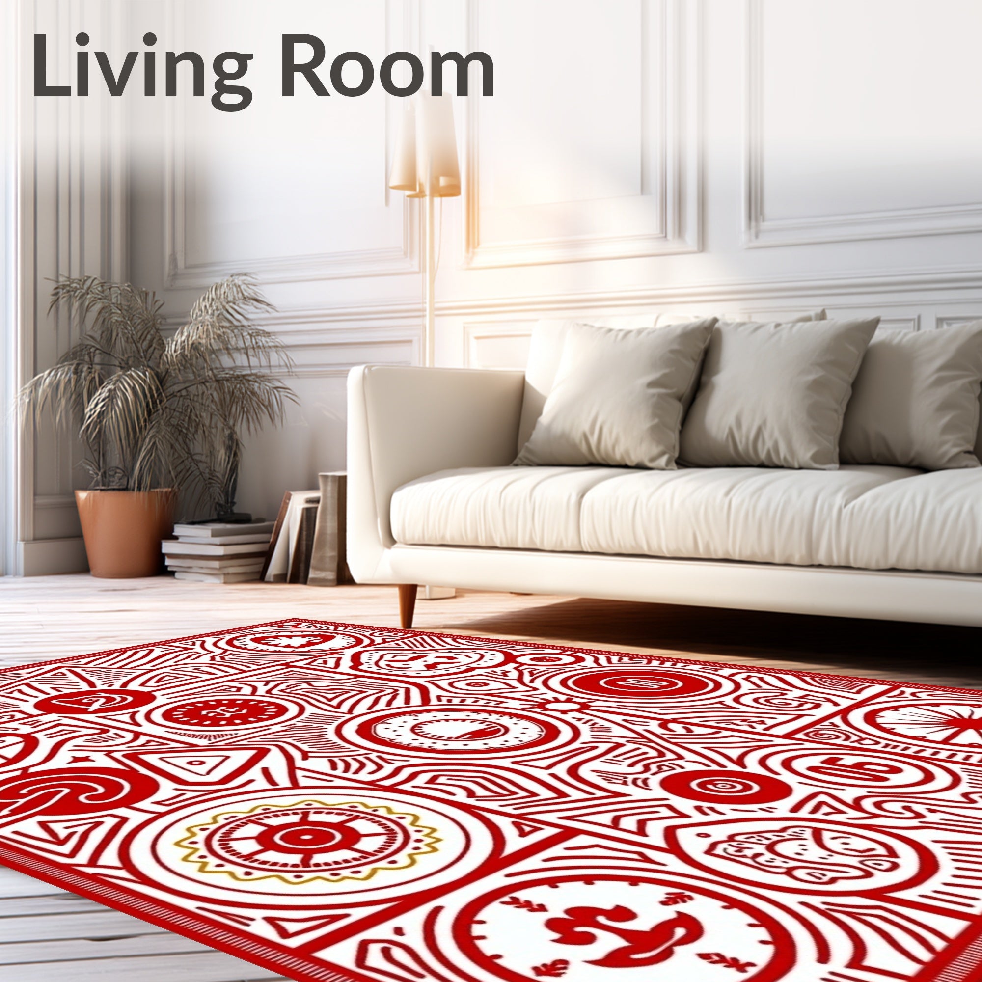 Bold Red Geometric Medallion Collage Rug