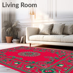 Crimson Green Ornamental Medallion Border Rug