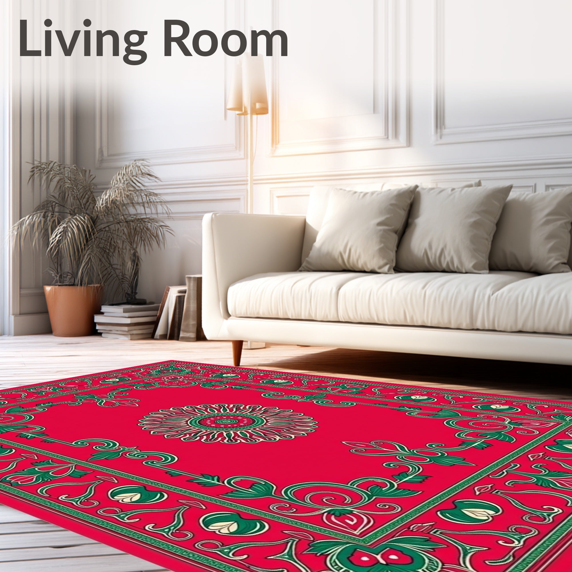 Crimson Green Ornamental Medallion Border Rug