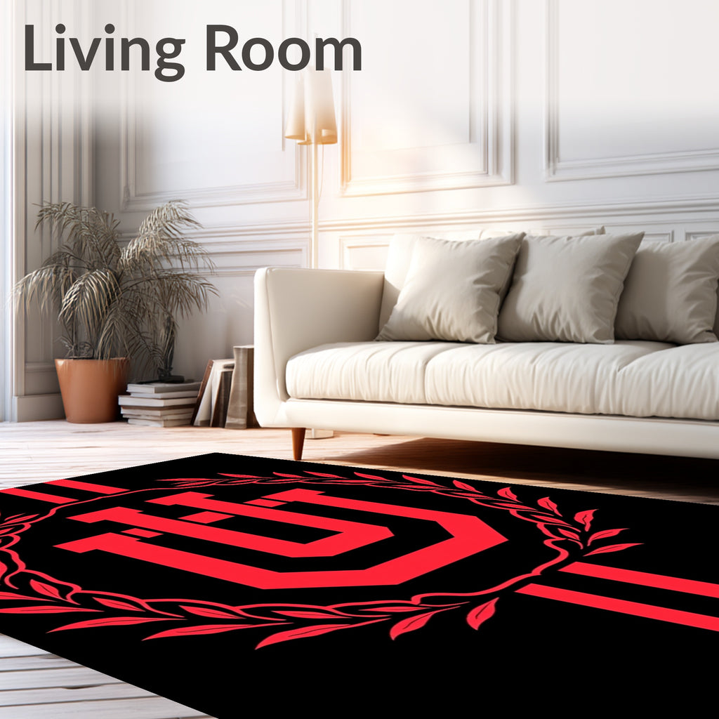 Bold Red Laurel Emblem Rug