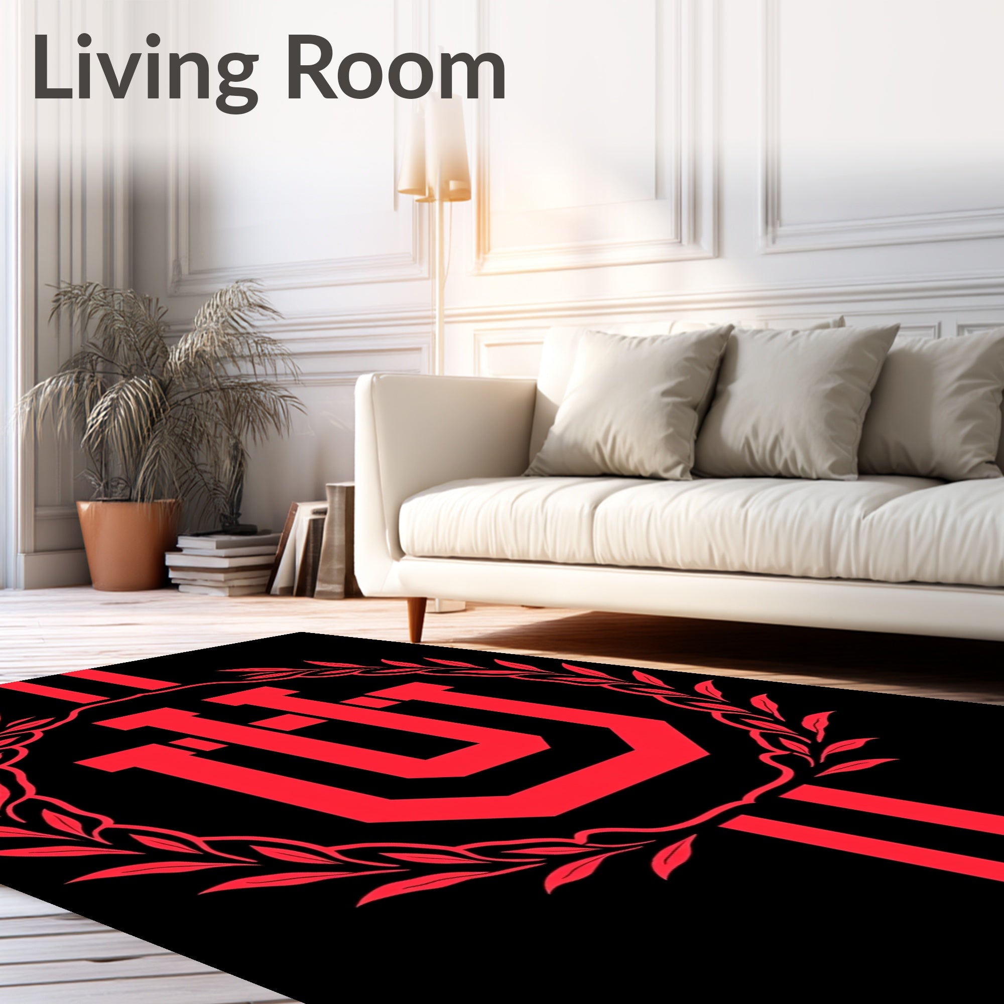Bold Red Laurel Emblem Rug