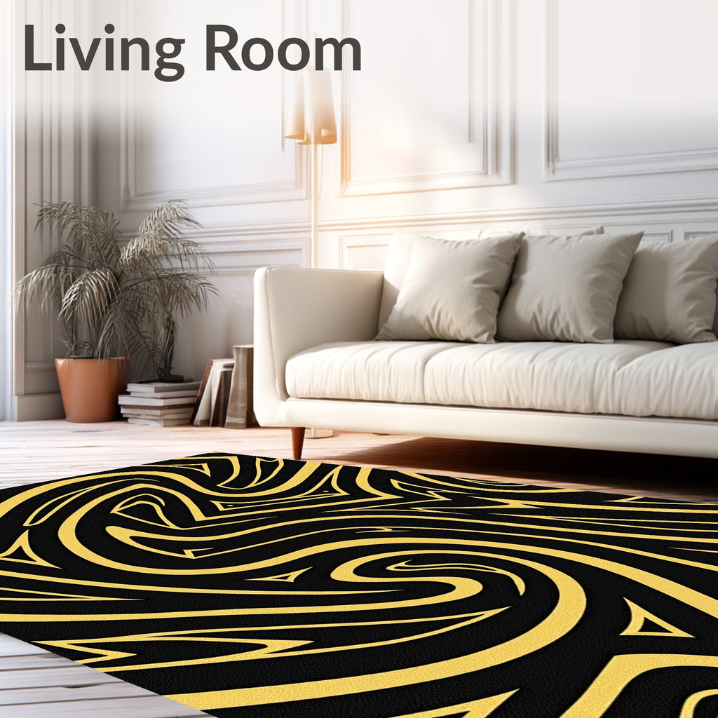Bold Yellow Swirl Abstract Rug