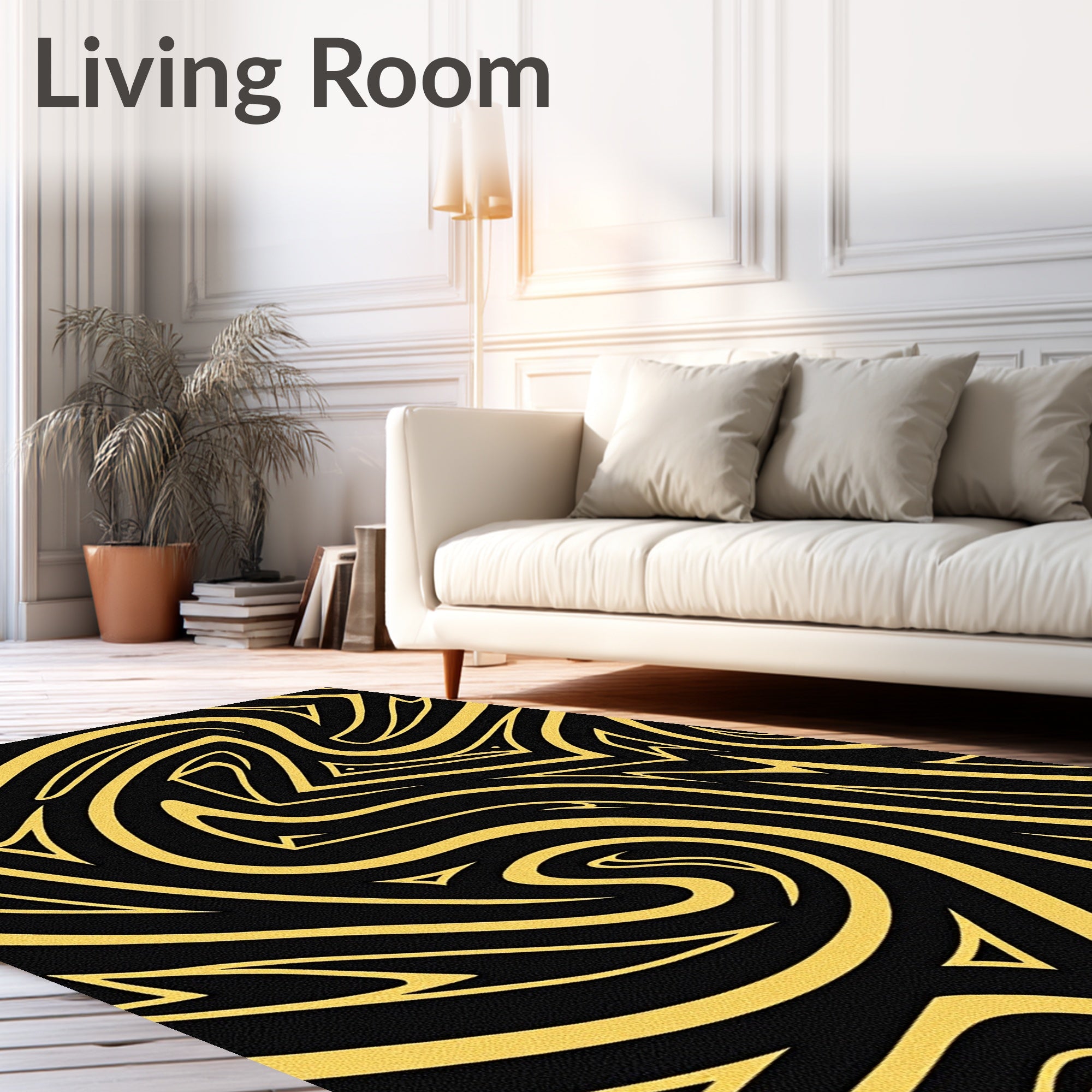 Bold Yellow Swirl Abstract Rug