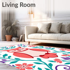 Coral Owl Floral Garden Rug
