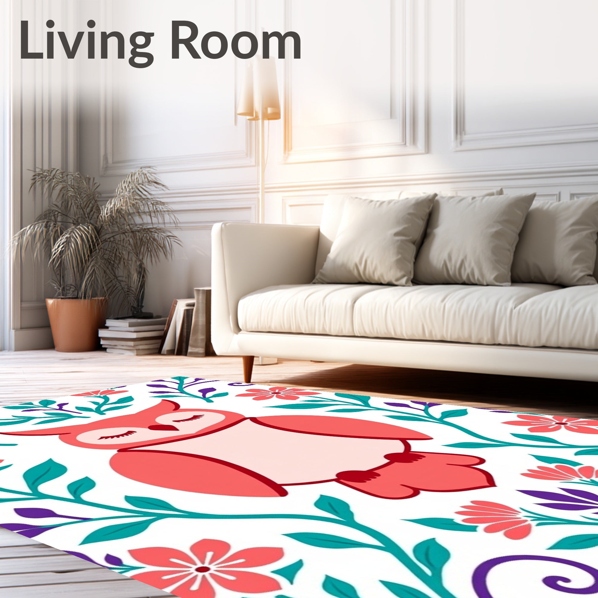 Coral Owl Floral Garden Rug