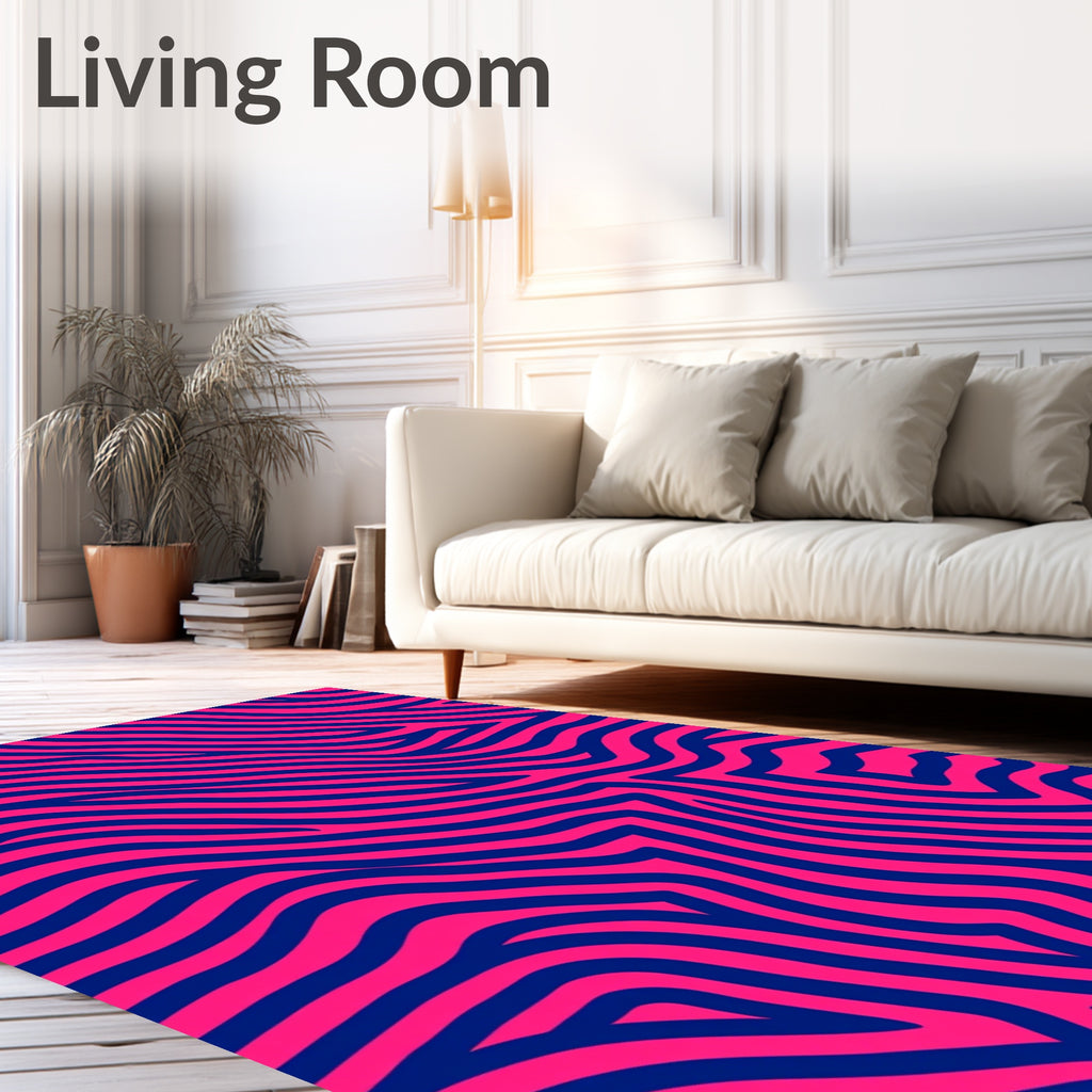 Vibrant Pink Navy Wavy Stripes Rug