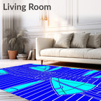 Bright Turquoise Sailboats on Blue Stripes Rug