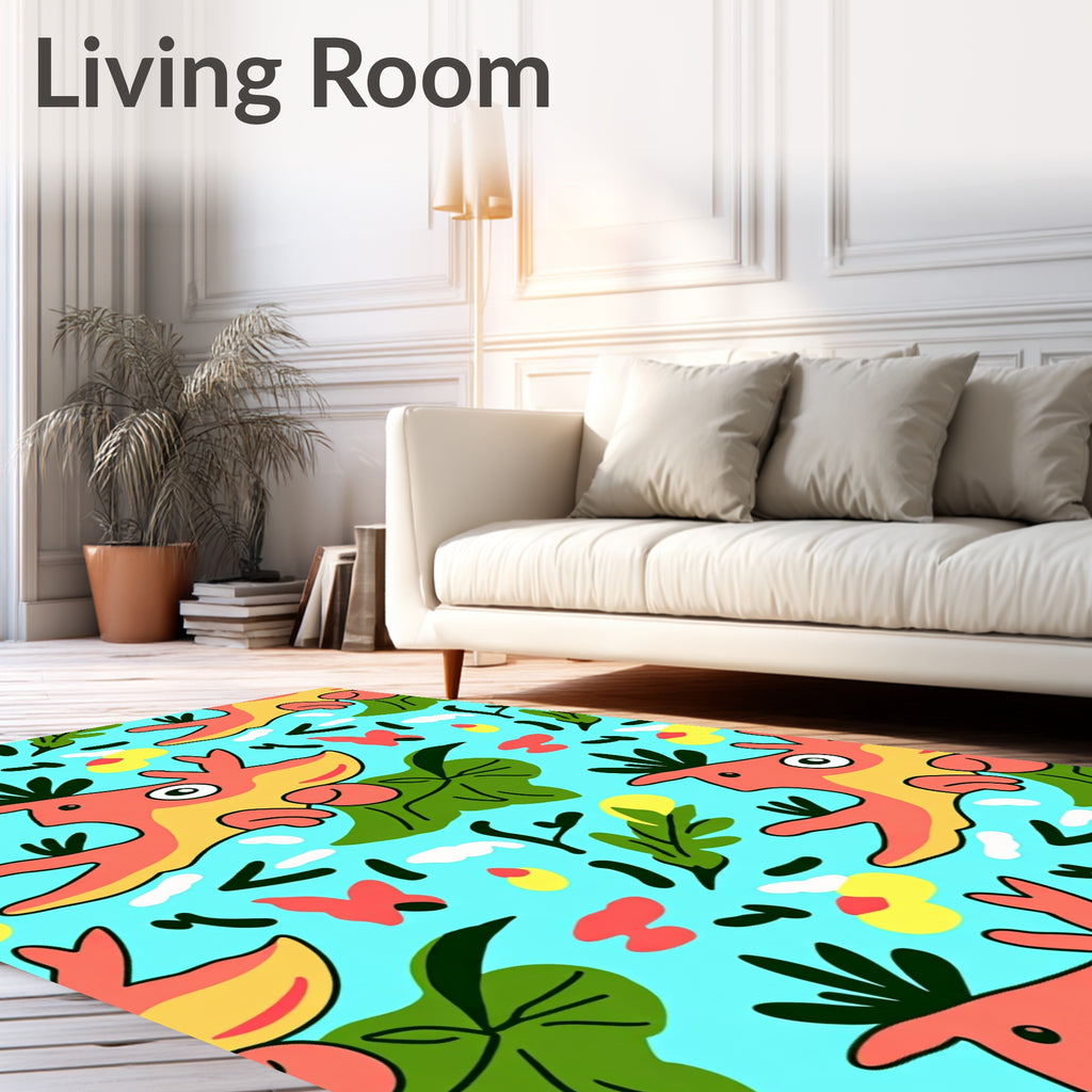 Playful Orange Creature Aqua Tropical Rug