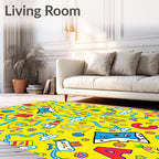 Playful Alphabet Yellow Cartoon Scene Rug