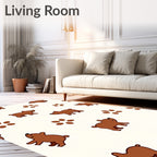 Playful Brown Bear and Paw Print Rug