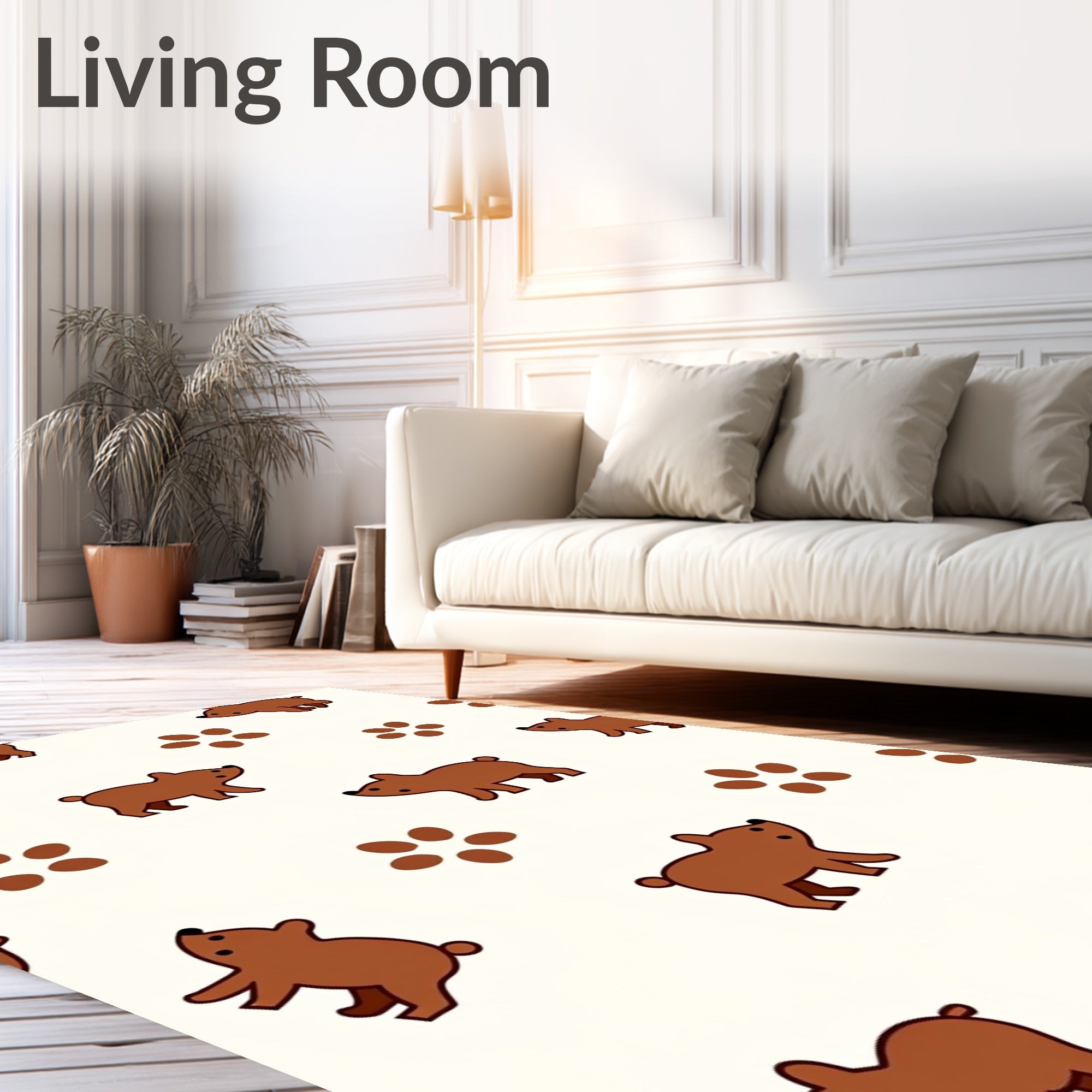 Playful Brown Bear and Paw Print Rug
